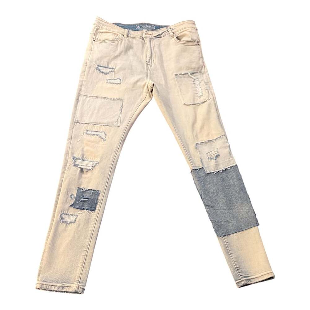 Crysp Denim Jeans Size 36 Distressed Patchwork